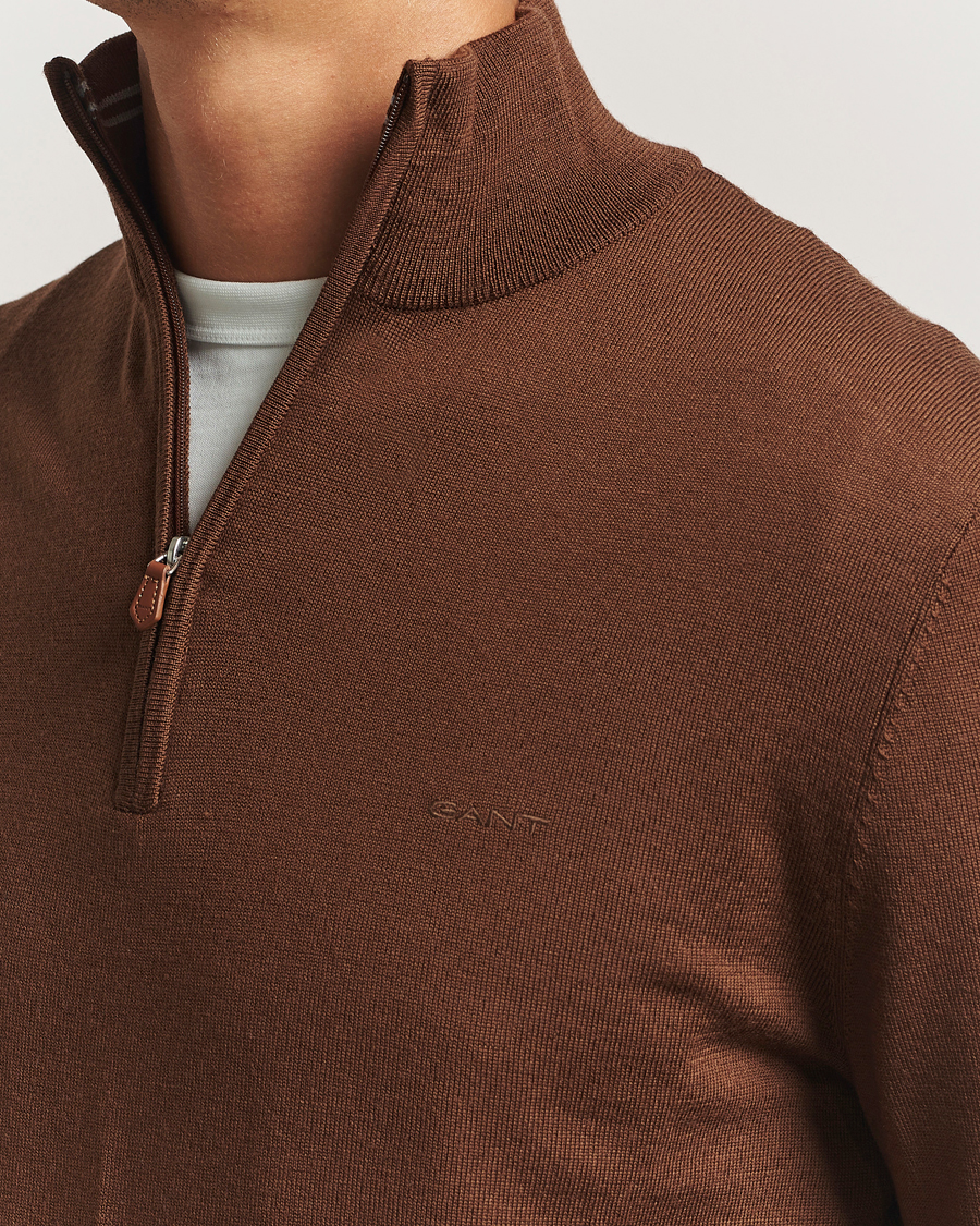 Herren | Pullover | GANT | Extrafine Merino Wool Half Zip Mahogany Brown