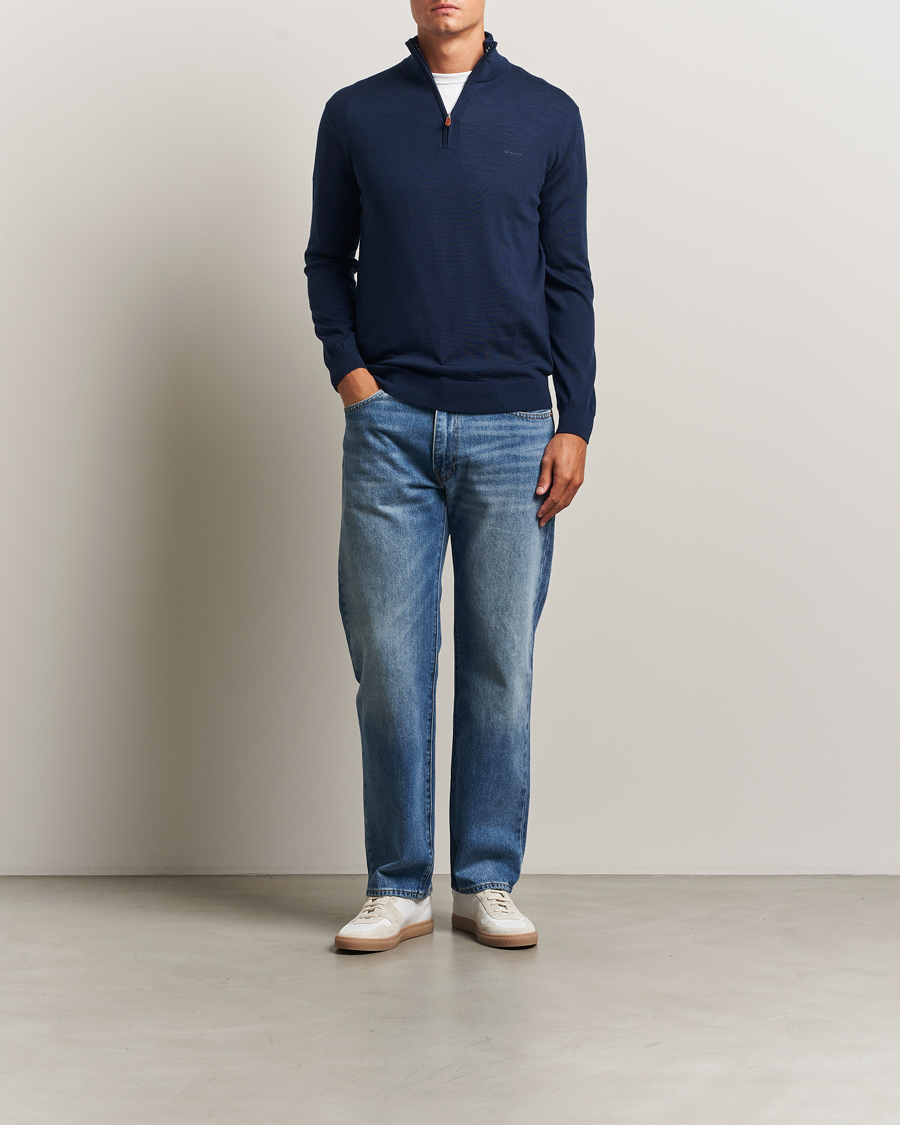 Herren | Pullover | GANT | Extrafine Merino Wool Half Zip Marine