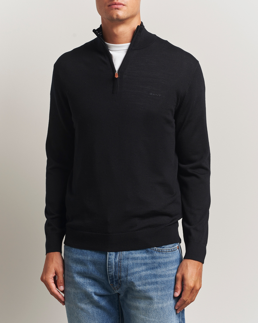 Herren | Pullover | GANT | Extrafine Merino Wool Half Zip Black