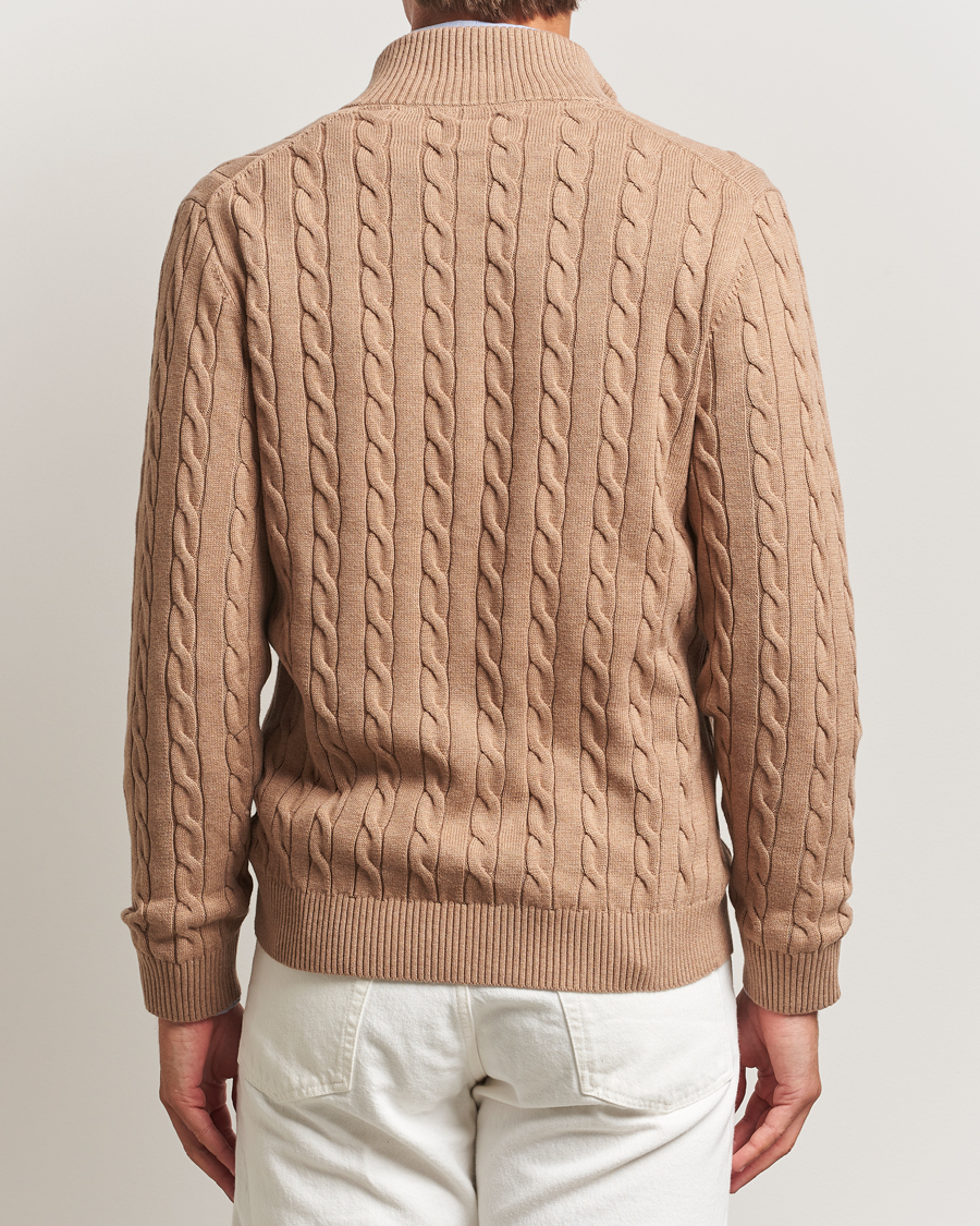Herren | Pullover | GANT | Cotton Cable Full Zip Dark Sand Melange
