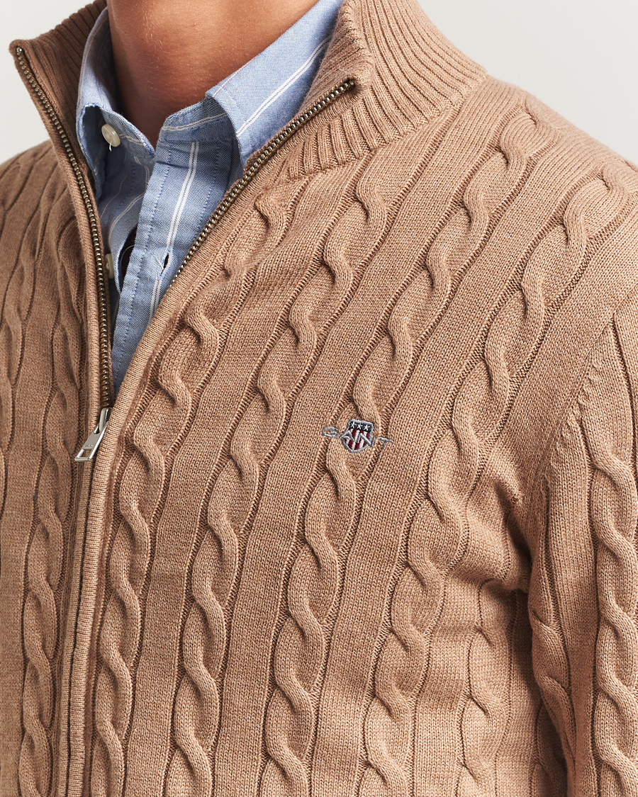 Herren | Pullover | GANT | Cotton Cable Full Zip Dark Sand Melange