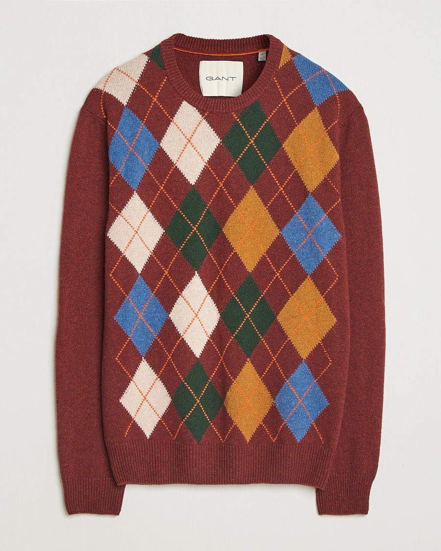 Herren | Pullover | Gant | Lambswool Argyle Knitted Crew Neck Winter Wine