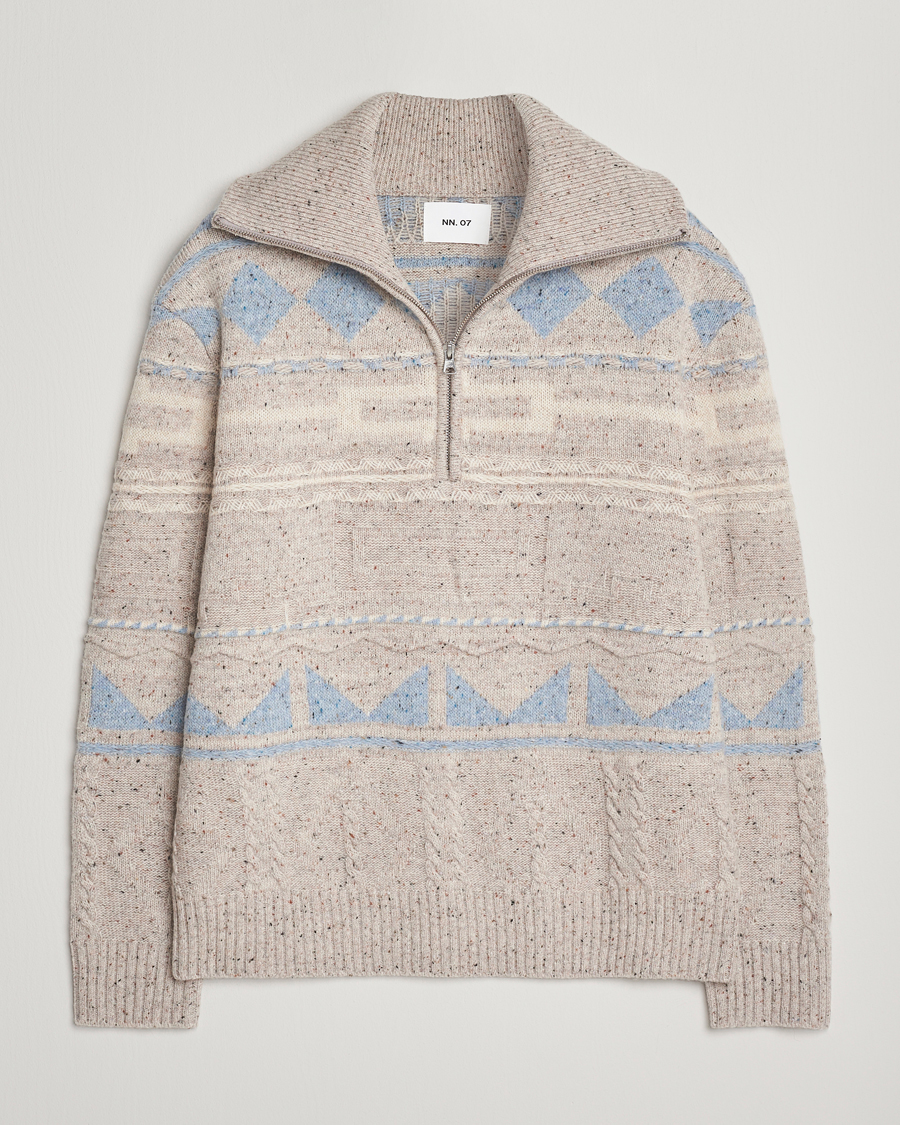 Herren | Pullover | NN07 | William Heavy Knitted Wool Half Zip Ecru
