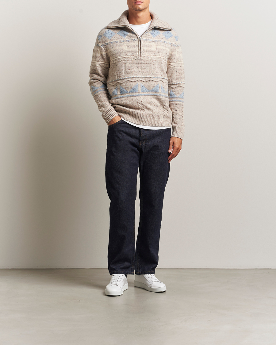 Herren | Pullover | NN07 | William Heavy Knitted Wool Half Zip Ecru