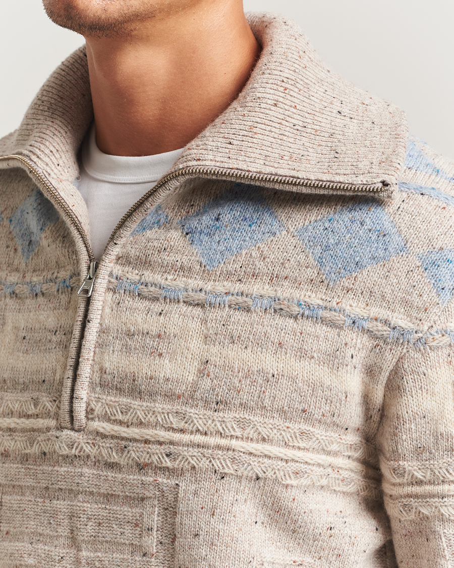 Herren | Pullover | NN07 | William Heavy Knitted Wool Half Zip Ecru