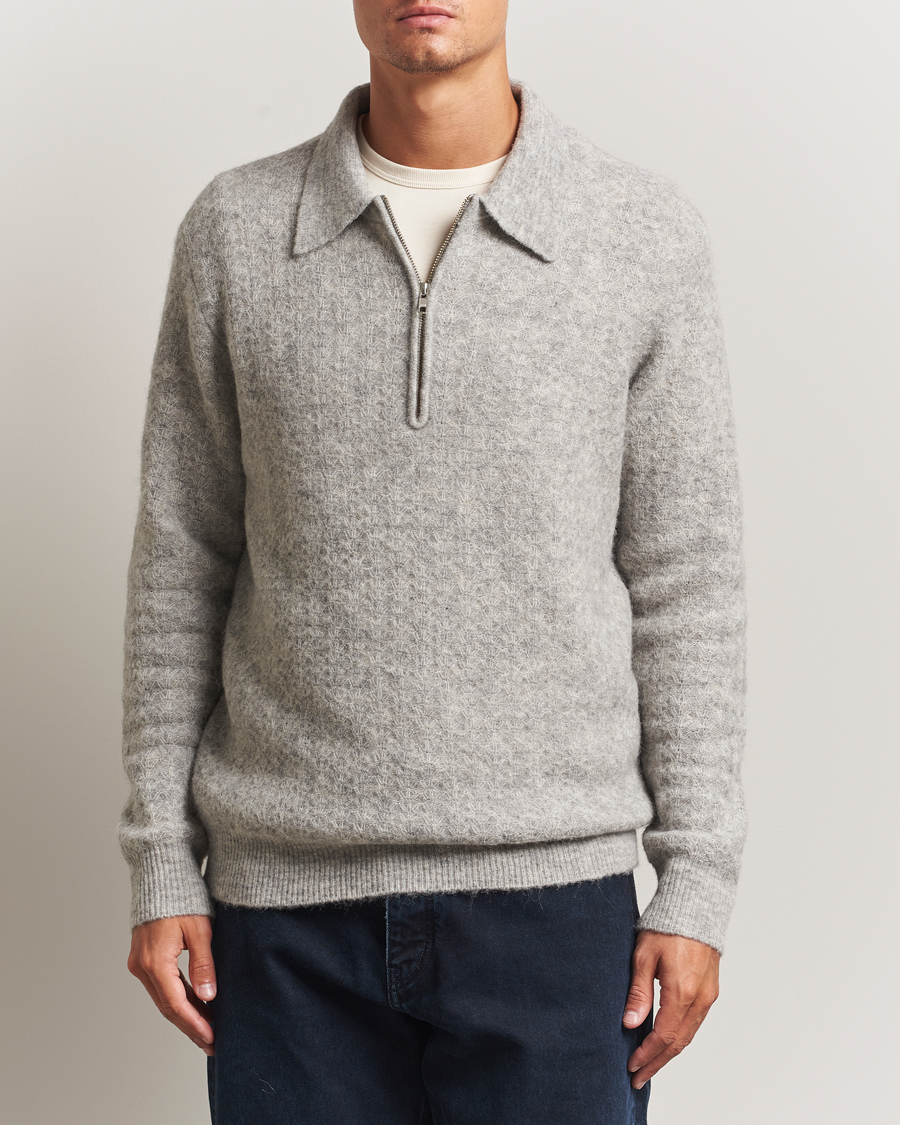 Herren | Pullover | NN07 | Alfie Alpaca Knitted Half Zip Sable Grey