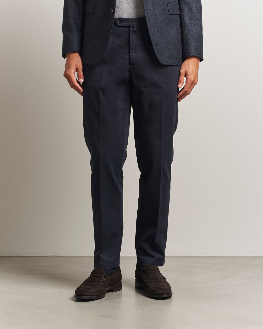 Herren | Hosen | Briglia 1949 | Easy Fit Pleated Cotton Stretch Chino Navy