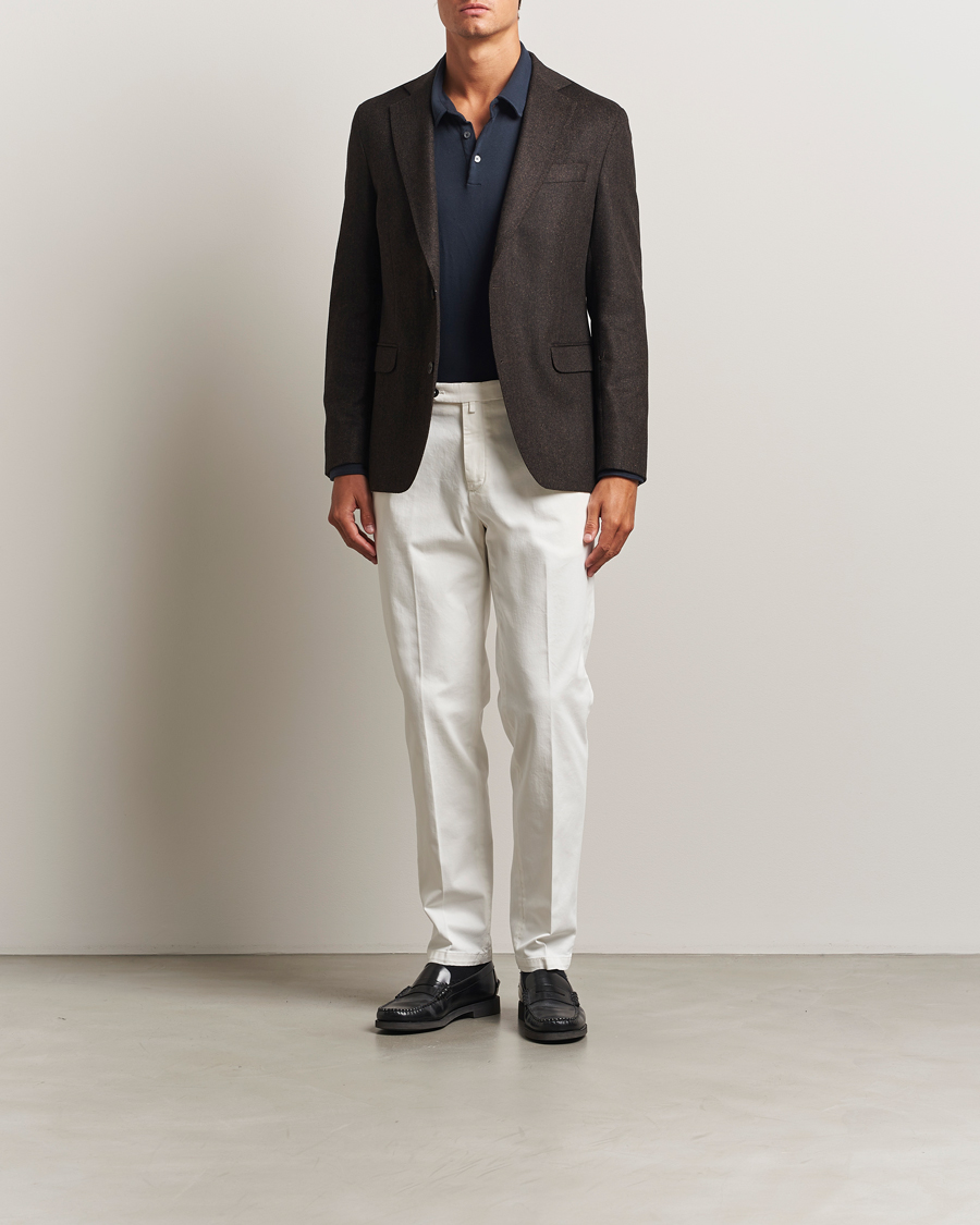 Herren | Hosen | Briglia 1949 | Easy Fit Pleated Cotton Stretch Chino Off White