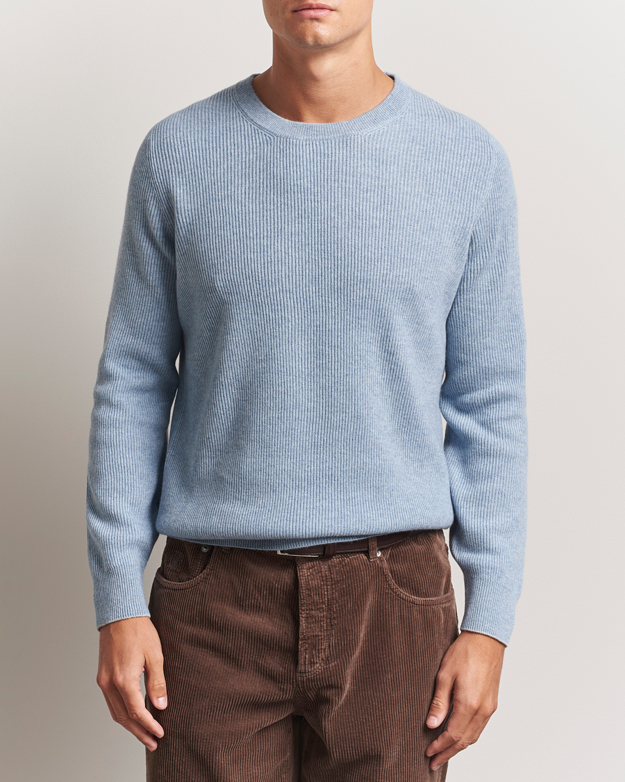 Herren | Pullover | Brunello Cucinelli | Cashmere Rib Crew Neck Sweater Light Blue