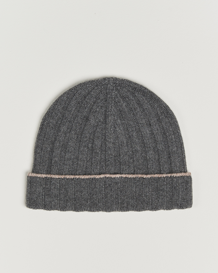 Herren | Brunello Cucinelli Cashmere Contrast Beanie Grey Melange | Brunello Cucinelli | Cashmere Contrast Beanie Grey Melange