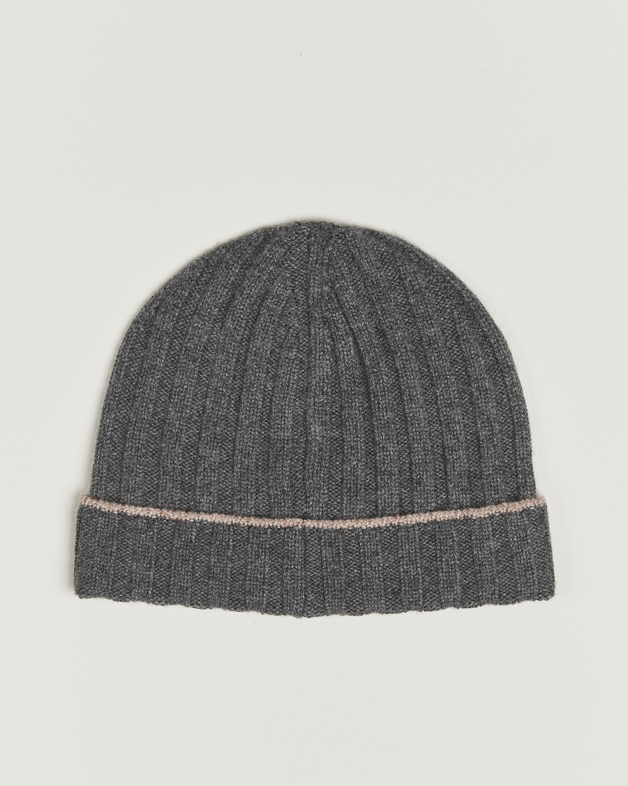 Herren | Brunello Cucinelli Cashmere Contrast Beanie Grey Melange | Brunello Cucinelli | Cashmere Contrast Beanie Grey Melange