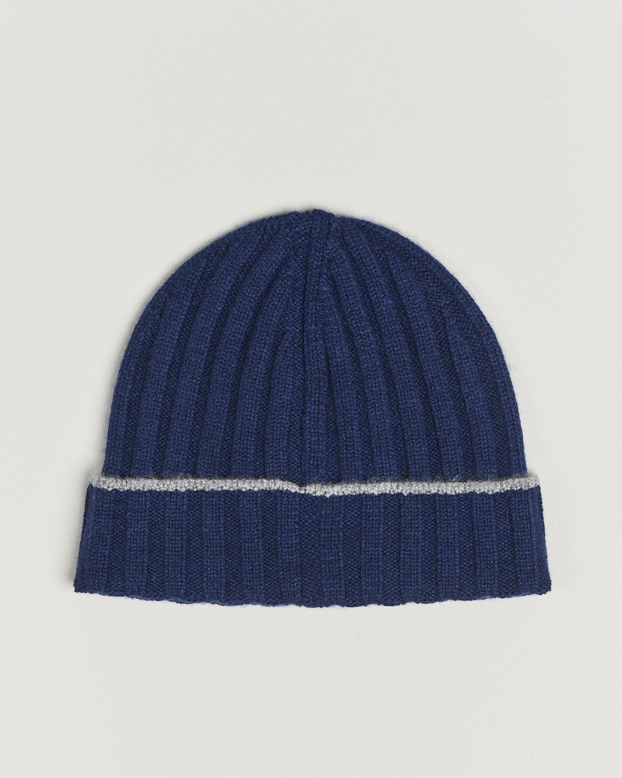 Herren | Brunello Cucinelli Cashmere Contrast Beanie Navy | Brunello Cucinelli | Cashmere Contrast Beanie Navy