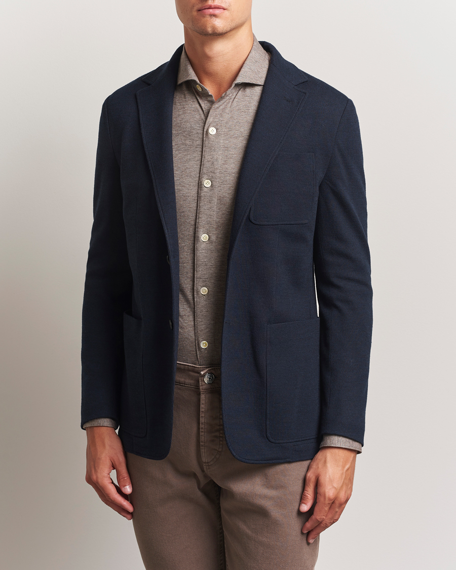 Herren | Sakkos | Canali | Wool Houndstooth Jersey Blazer Navy