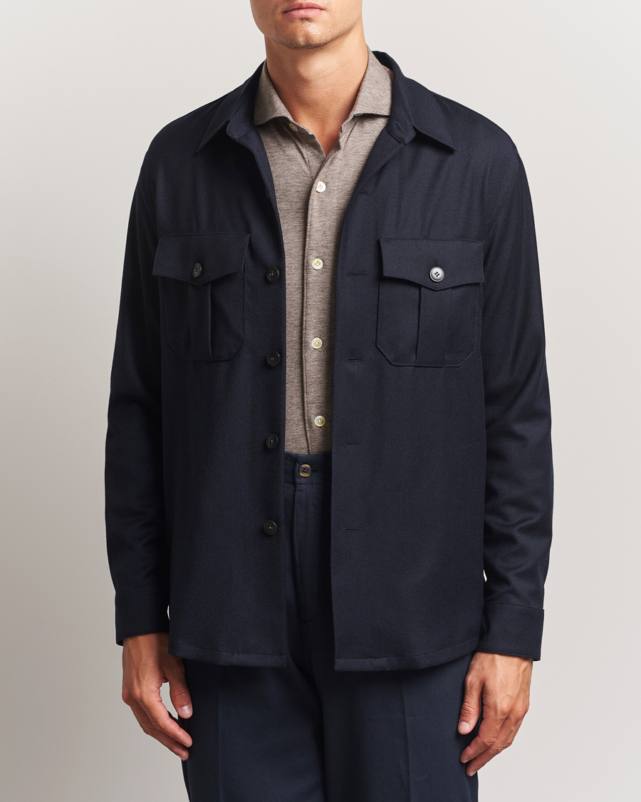 Herren | Hemden | Canali | Flannel Overshirts Navy