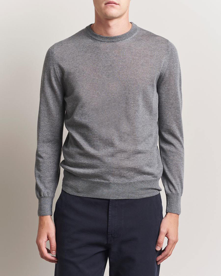 Herren | Pullover | Canali | Merino Wool Crew Neck Light Grey