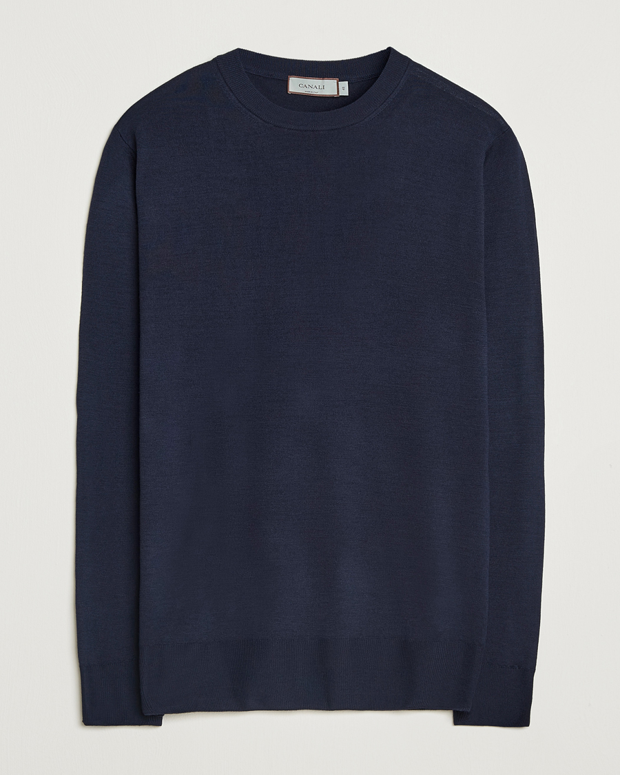 Herren | Pullover | Canali | Merino Wool Crew Neck Navy