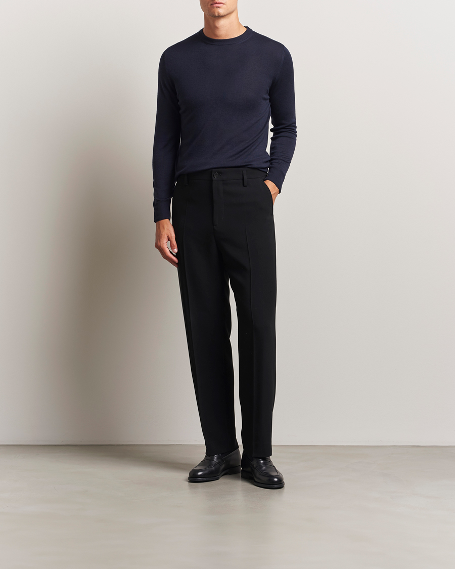 Herren | Pullover | Canali | Merino Wool Crew Neck Navy