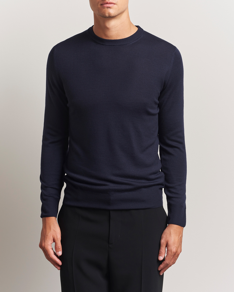Herren | Pullover | Canali | Merino Wool Crew Neck Navy