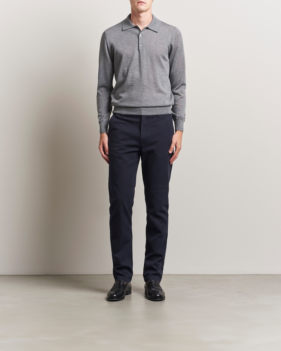 Herren | Pullover | Canali | Merino Wool Long Sleeve Polo Light Grey