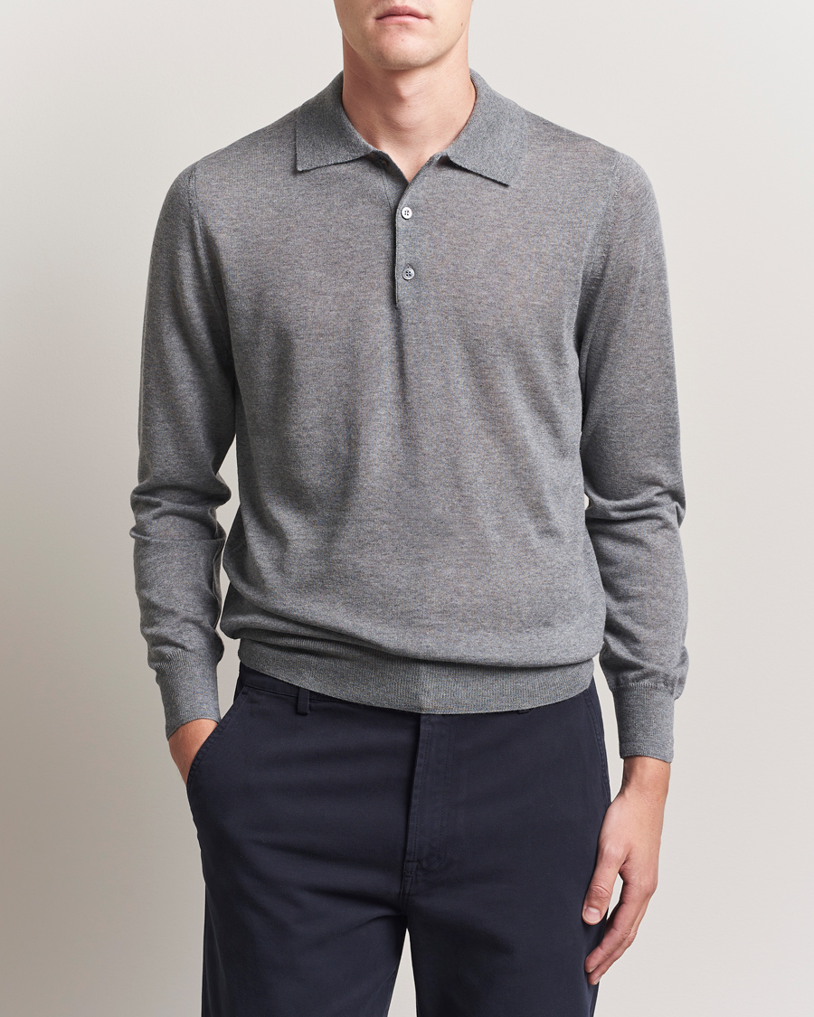 Herren | Pullover | Canali | Merino Wool Long Sleeve Polo Light Grey
