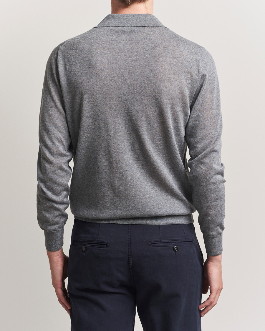 Herren | Pullover | Canali | Merino Wool Long Sleeve Polo Light Grey