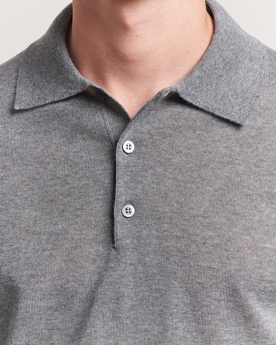 Herren | Pullover | Canali | Merino Wool Long Sleeve Polo Light Grey