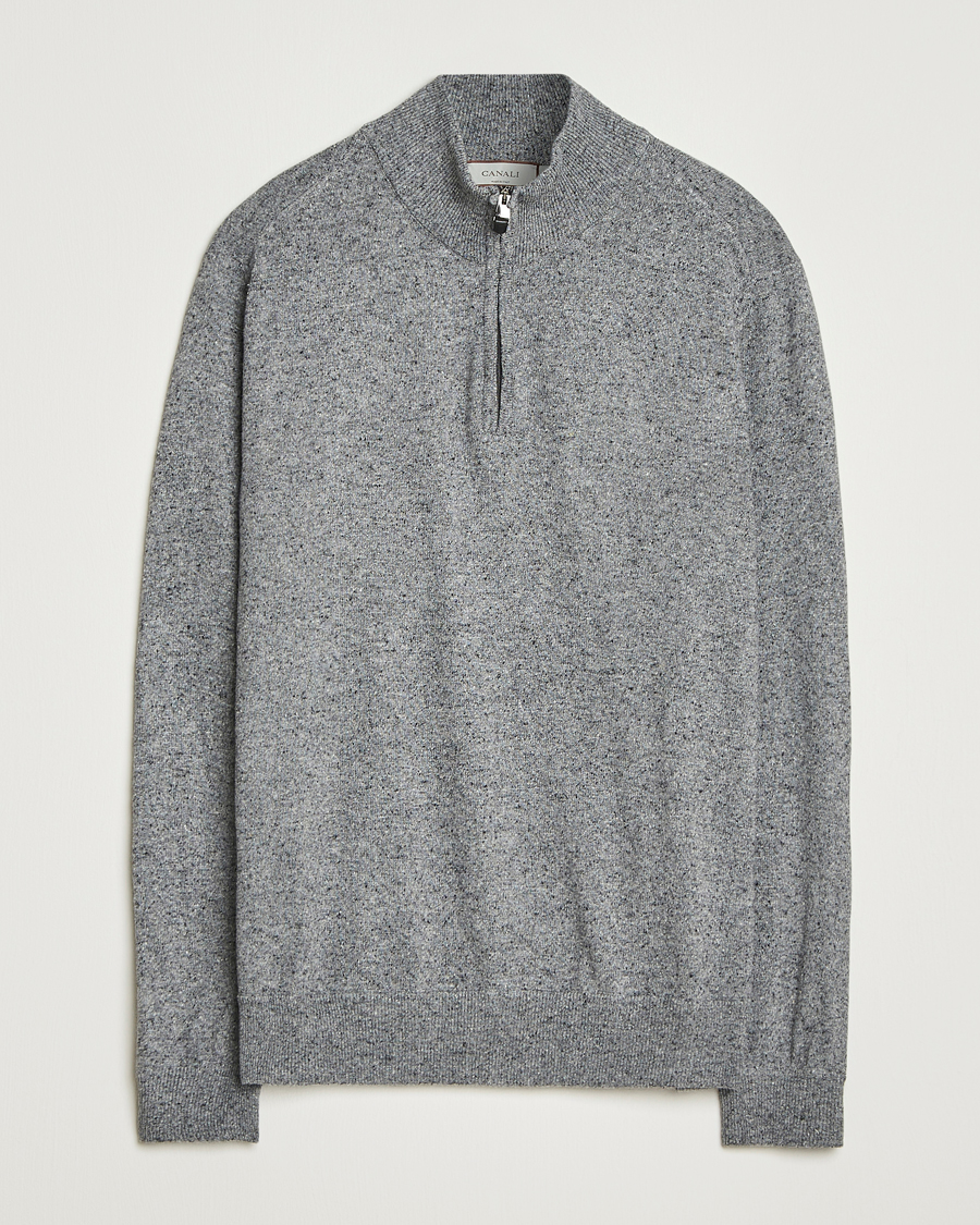 Herren | Pullover | Canali | Donegal Half Zip Sweater Grey Melange