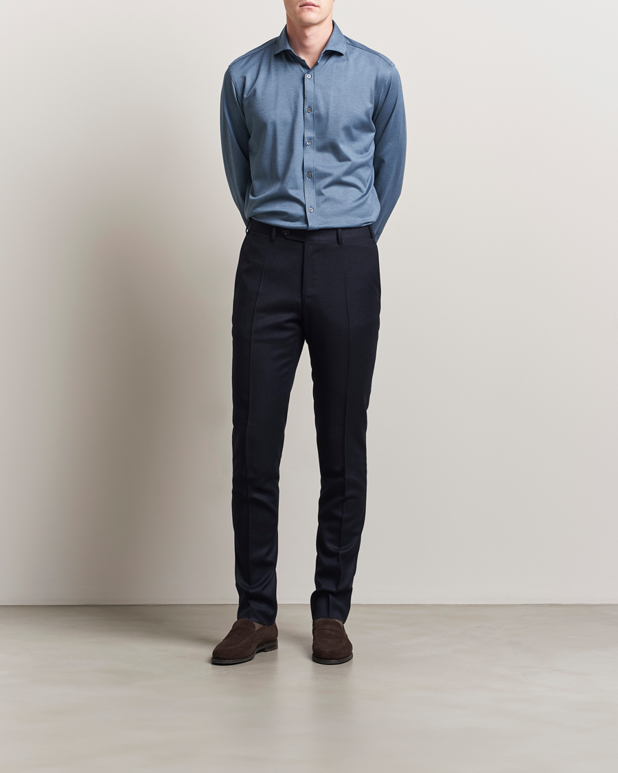 Herren | Hosen | Canali | Slim Fit Flannel Trousers Navy