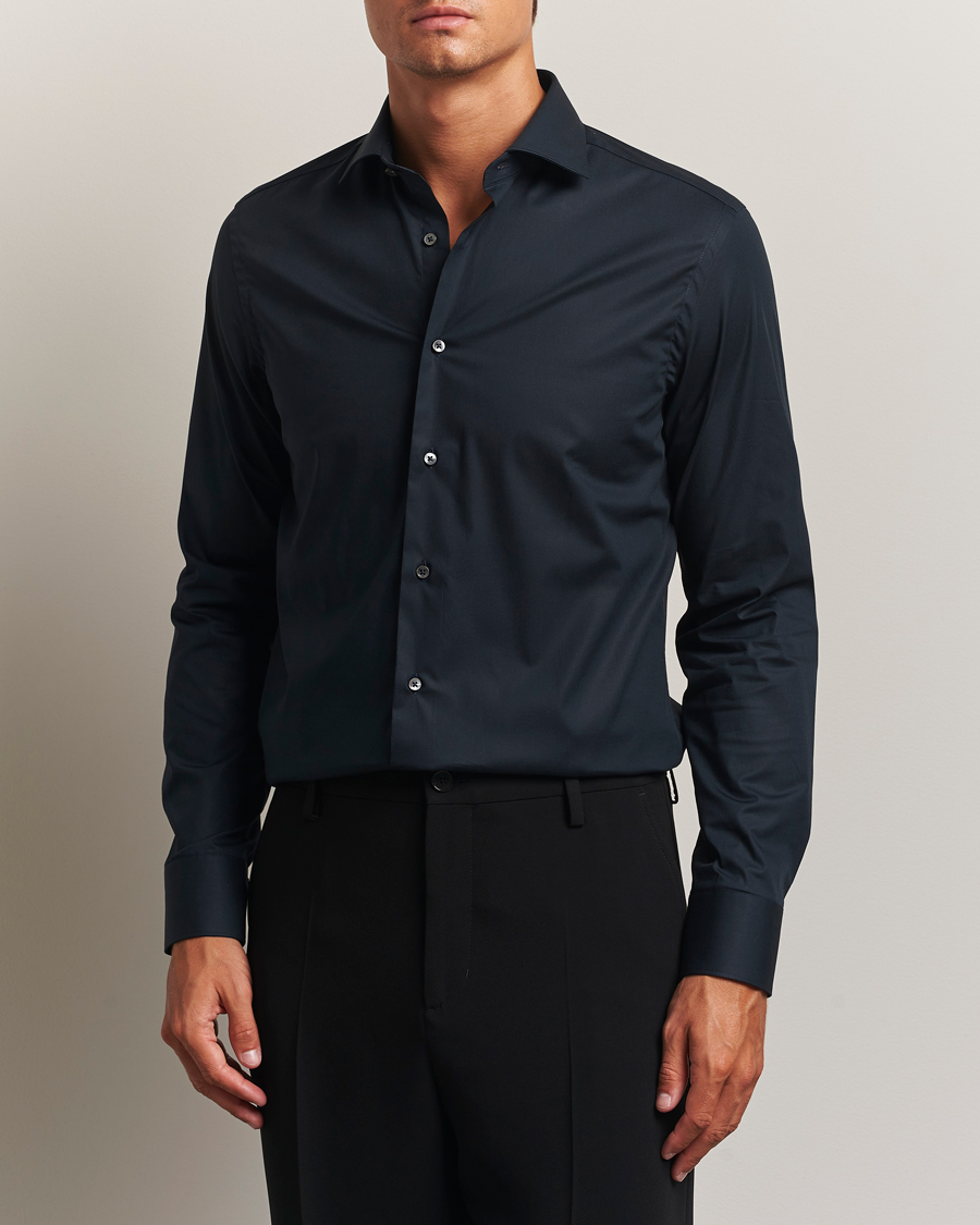 Herren | Hemden | Canali | Slim Fit Cotton/Stretch Shirt Navy