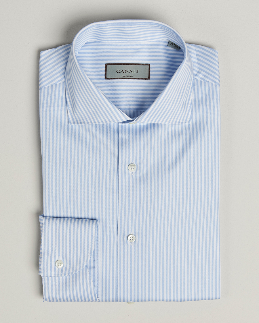 Herren | Hemden | Canali | Slim Fit Cotton Shirt Light Blue Stripe