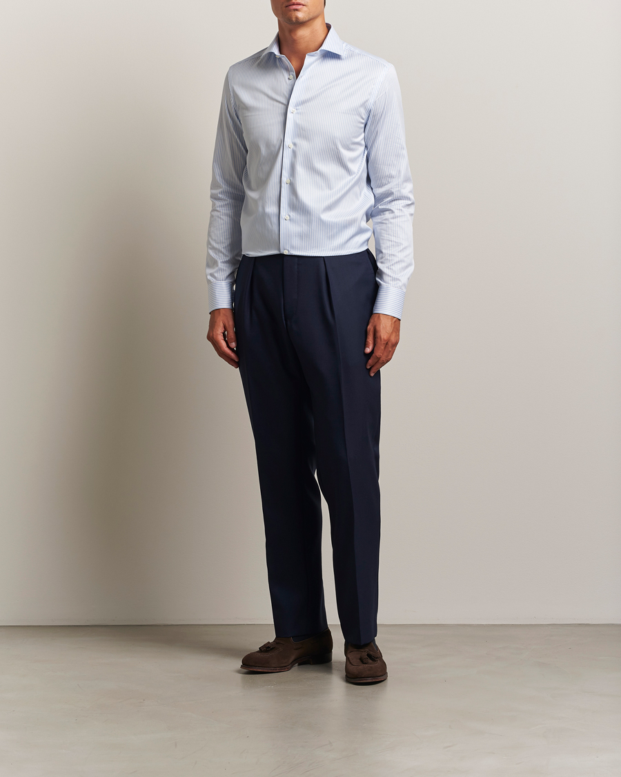 Herren | Hemden | Canali | Slim Fit Cotton Shirt Light Blue Stripe