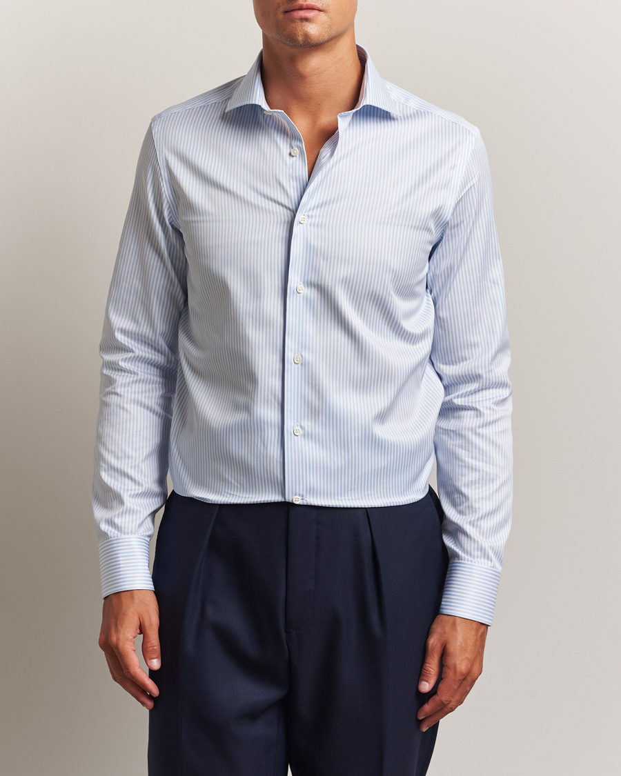Herren | Hemden | Canali | Slim Fit Cotton Shirt Light Blue Stripe