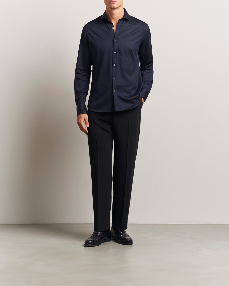 Herren | Hemden | Canali | Jersey Piquet Shirt Navy