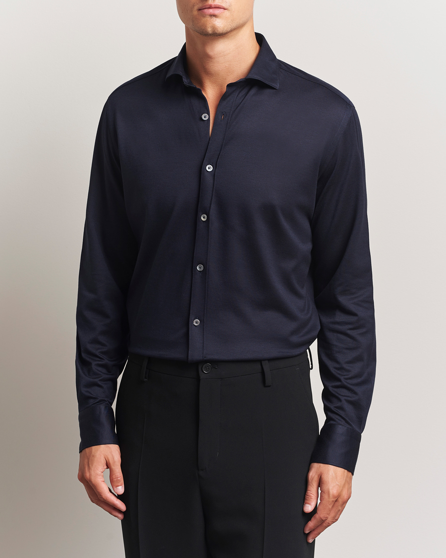 Herren | Hemden | Canali | Jersey Piquet Shirt Navy