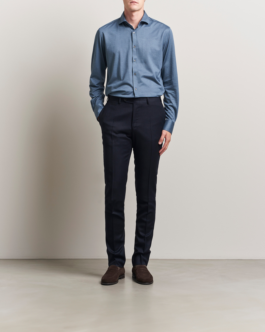 Herren | Hemden | Canali | Jersey Piquet Shirt Blue