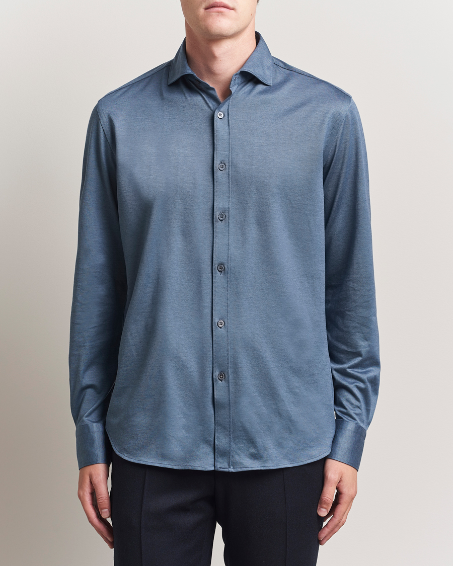 Herren | Hemden | Canali | Jersey Piquet Shirt Blue