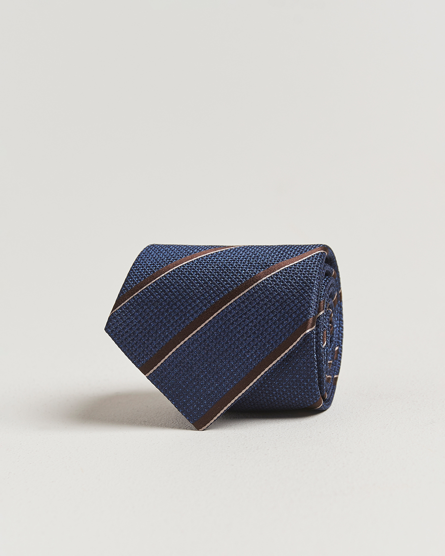 Herren | Krawatten | Canali | Regimental Stripe Silk Tie Navy/Brown