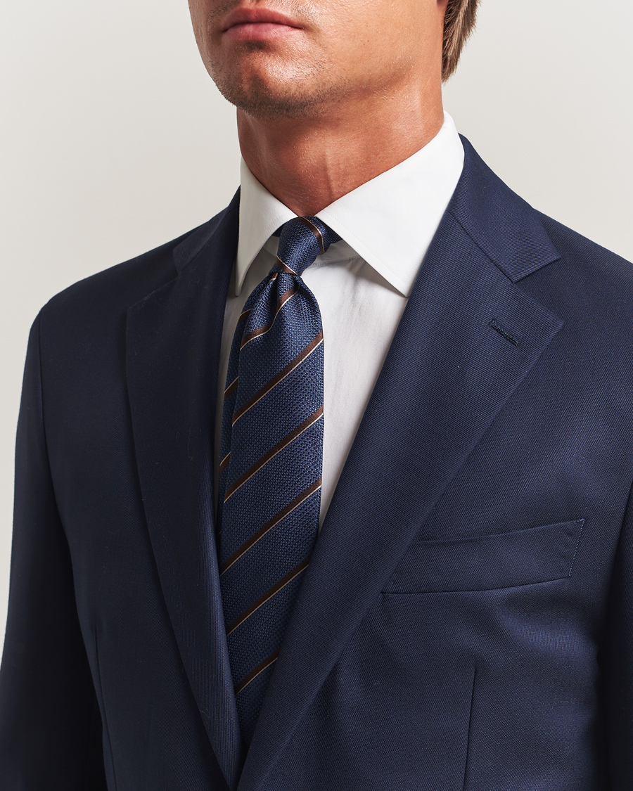 Herren | Krawatten | Canali | Regimental Stripe Silk Tie Navy/Brown