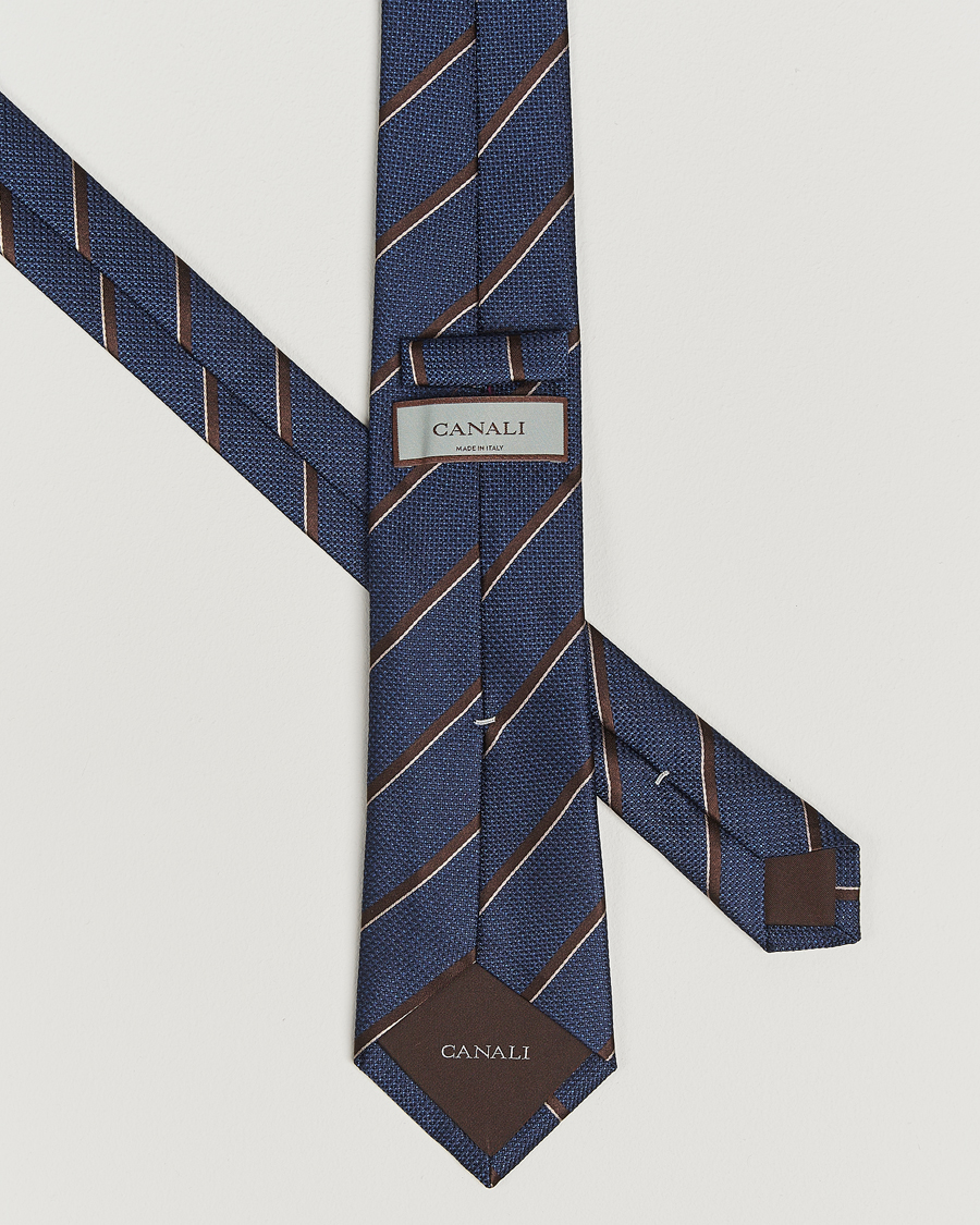 Herren | Krawatten | Canali | Regimental Stripe Silk Tie Navy/Brown