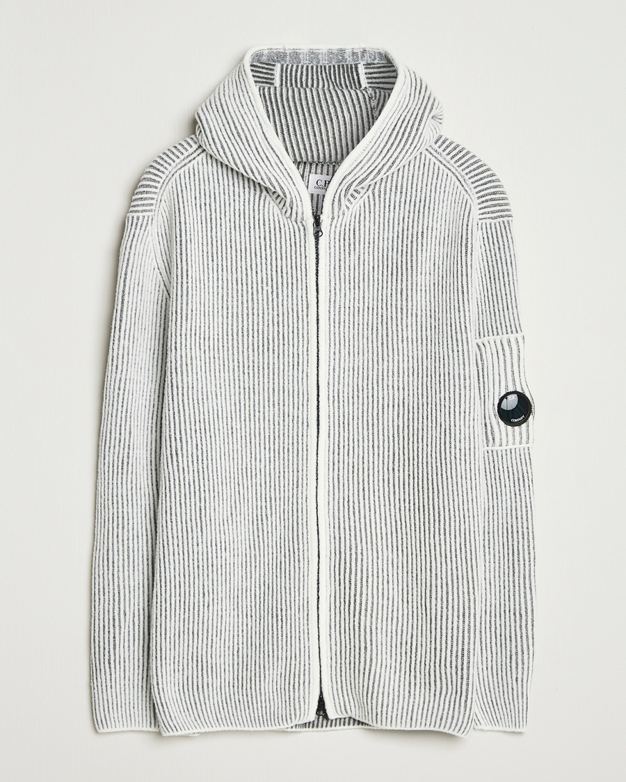 Herren | Pullover | C.P. Company | Knitted Full Zip Hood White/Grey