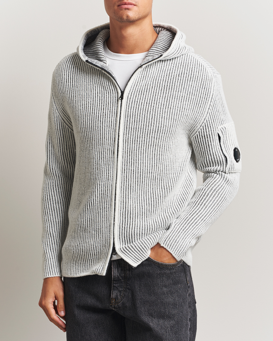 Herren | Pullover | C.P. Company | Knitted Full Zip Hood White/Grey