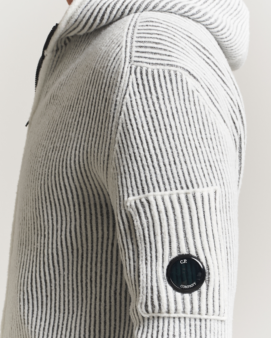 Herren | Pullover | C.P. Company | Knitted Full Zip Hood White/Grey