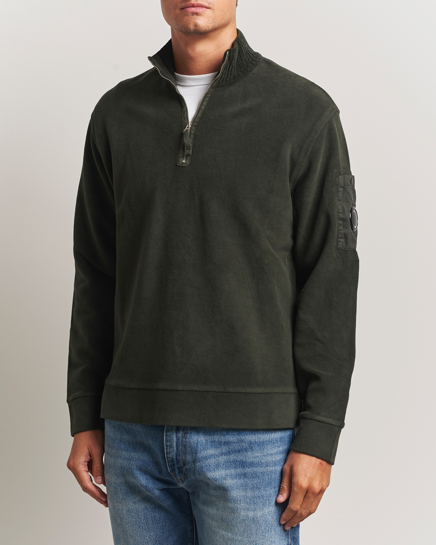 Herren | Pullover | C.P. Company | Brushed Emerized Diagonal Fleece Half Zip Dark Green