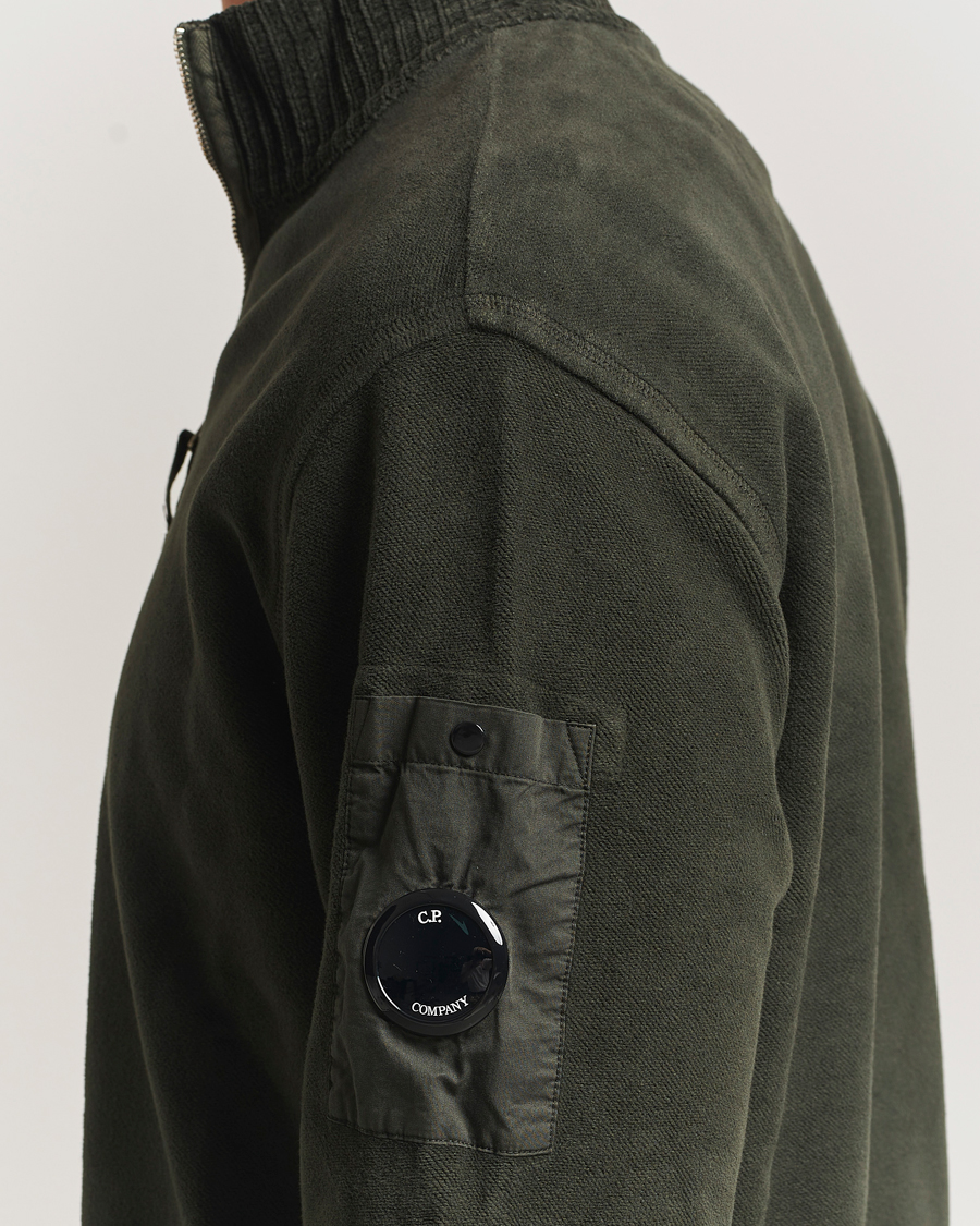 Herren | Pullover | C.P. Company | Brushed Emerized Diagonal Fleece Half Zip Dark Green