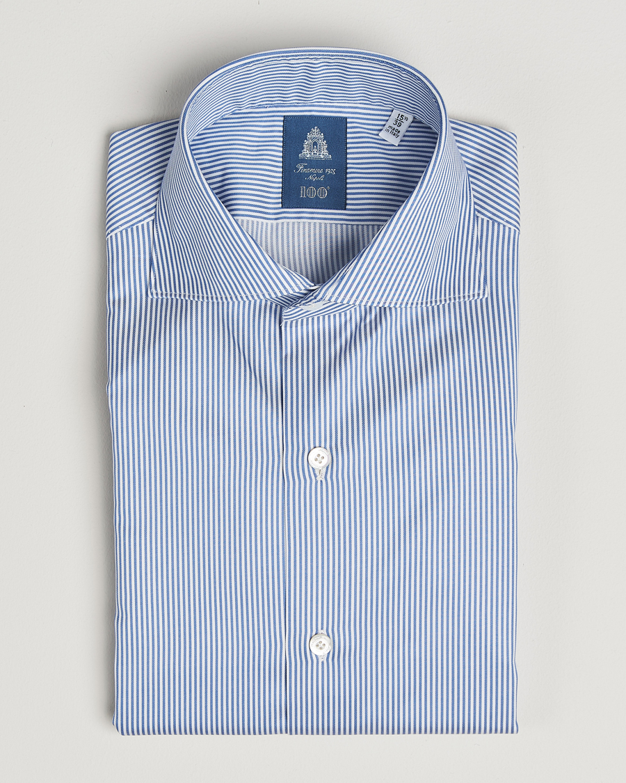 Herren | Hemden | Finamore Napoli | Milano Slim Cotton Twill Shirt Blue Stripe