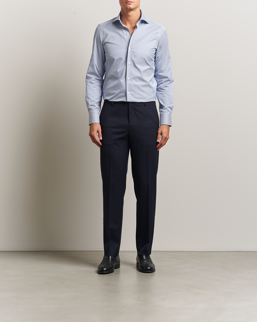 Herren | Hemden | Finamore Napoli | Milano Slim Cotton Twill Shirt Blue Stripe