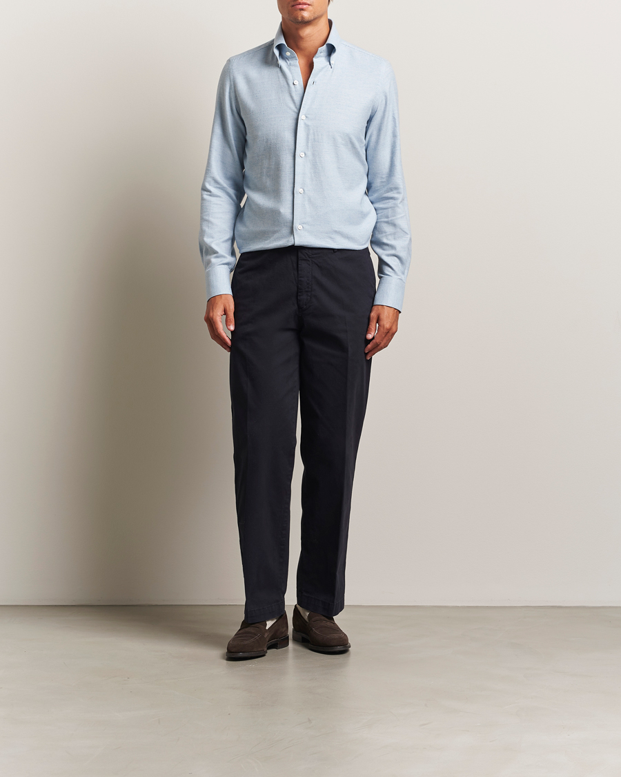 Herren | Hemden | Finamore Napoli | Milano Slim Cashmere BD Shirt Light Blue