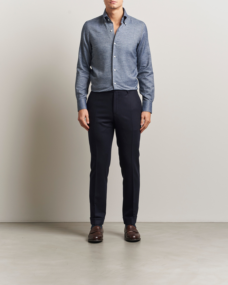 Herren | Hemden | Finamore Napoli | Milano Slim Cashmere BD Shirt Dark Blue