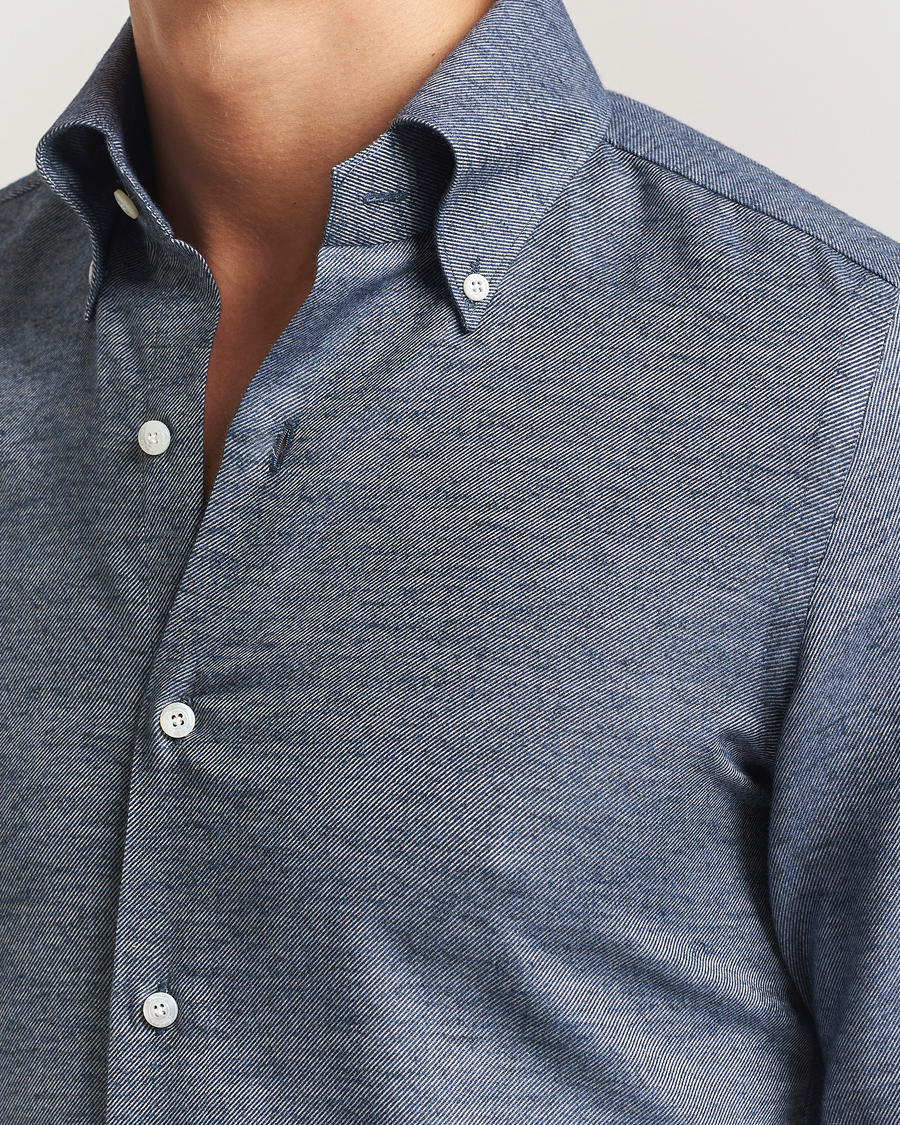 Herren | Hemden | Finamore Napoli | Milano Slim Cashmere BD Shirt Dark Blue