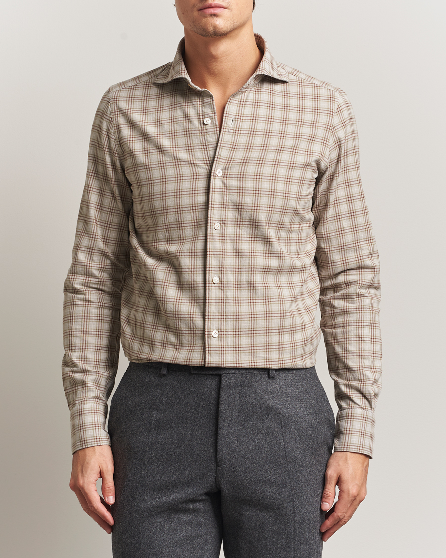 Herren | Hemden | Finamore Napoli | Gaeta Flannel Sport Shirt Beige Check